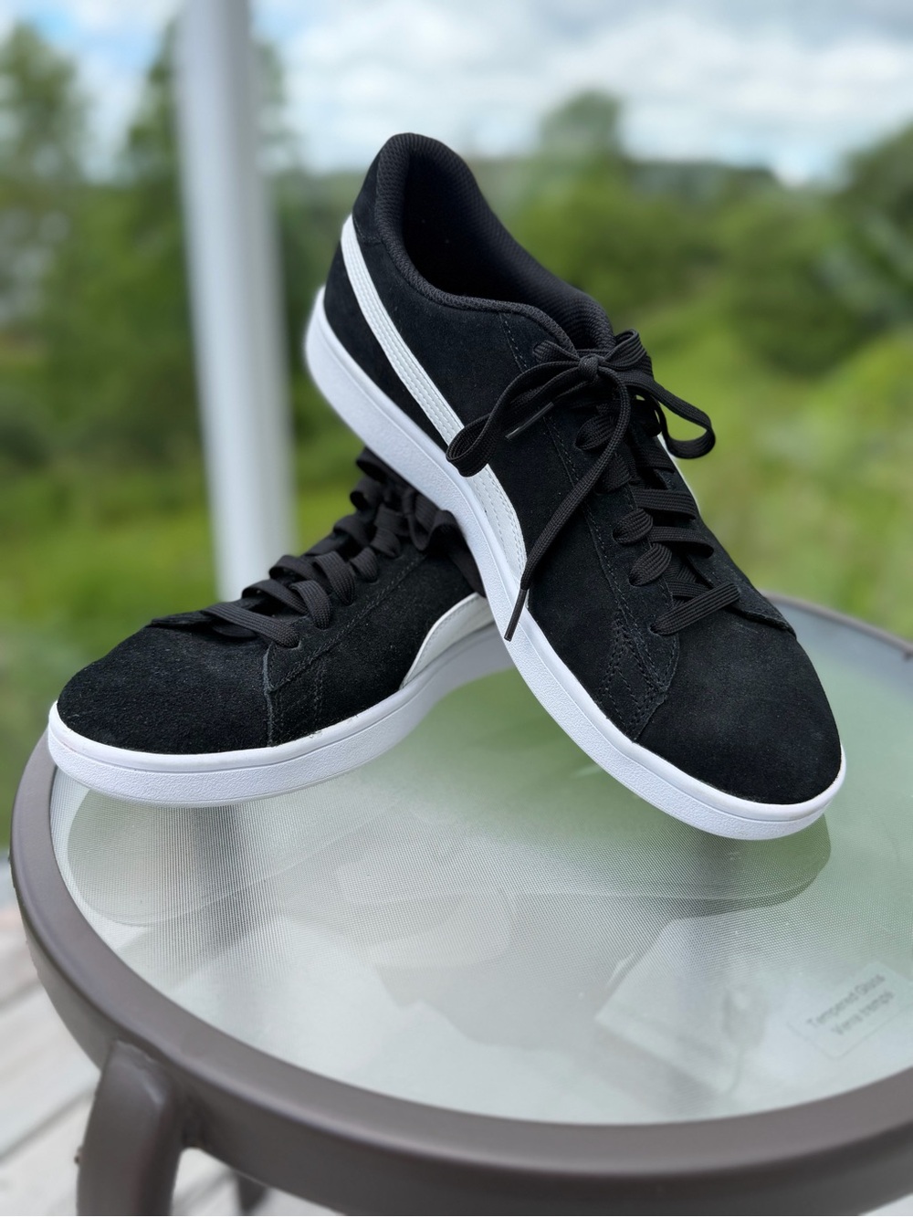Puma Black Suede Low-Top Sneakers with White Side Stripe